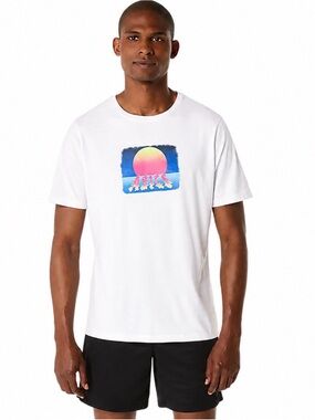 Asics White Short Sleeve Graphic Tee Oversized Unisex with Sunset  Size 2XL